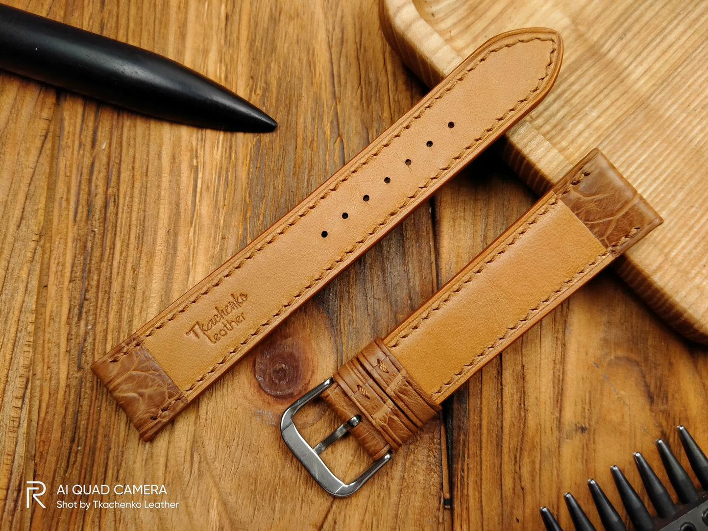 Tan Brown vintage alligator watch band custom leather band.