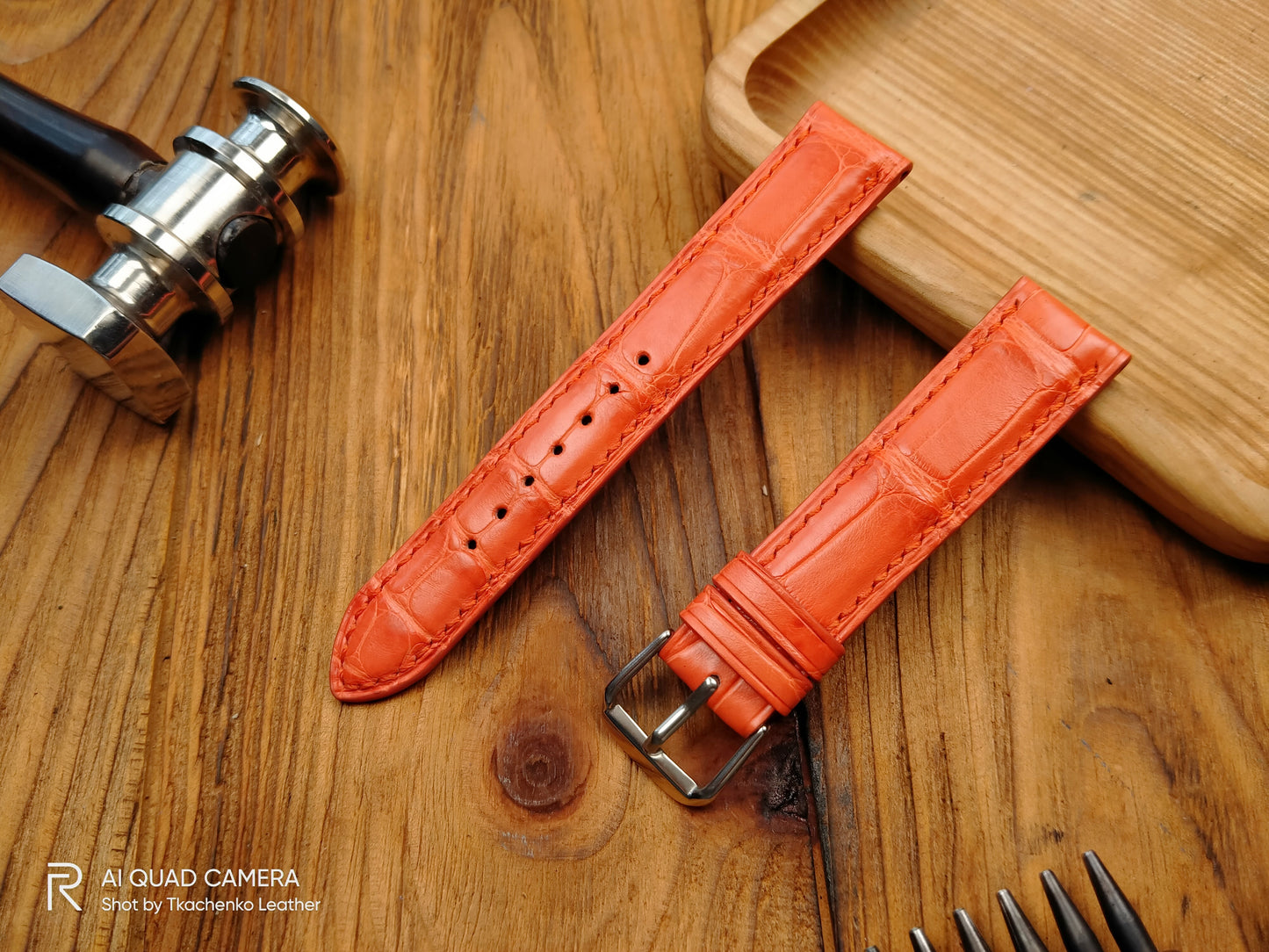 Orange alligator watch band custom leather band.