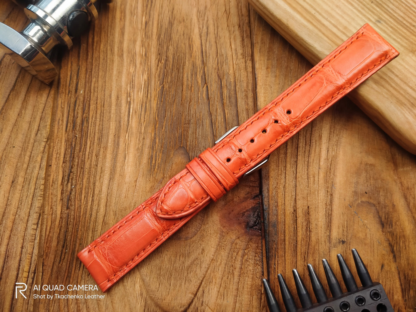 Orange alligator watch band custom leather band.
