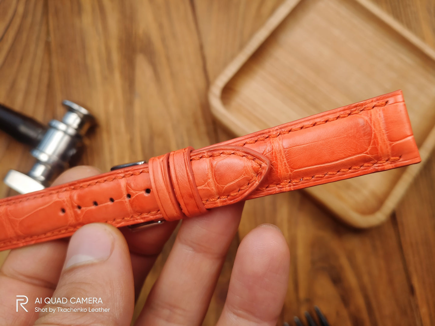 Orange alligator watch band custom leather band.