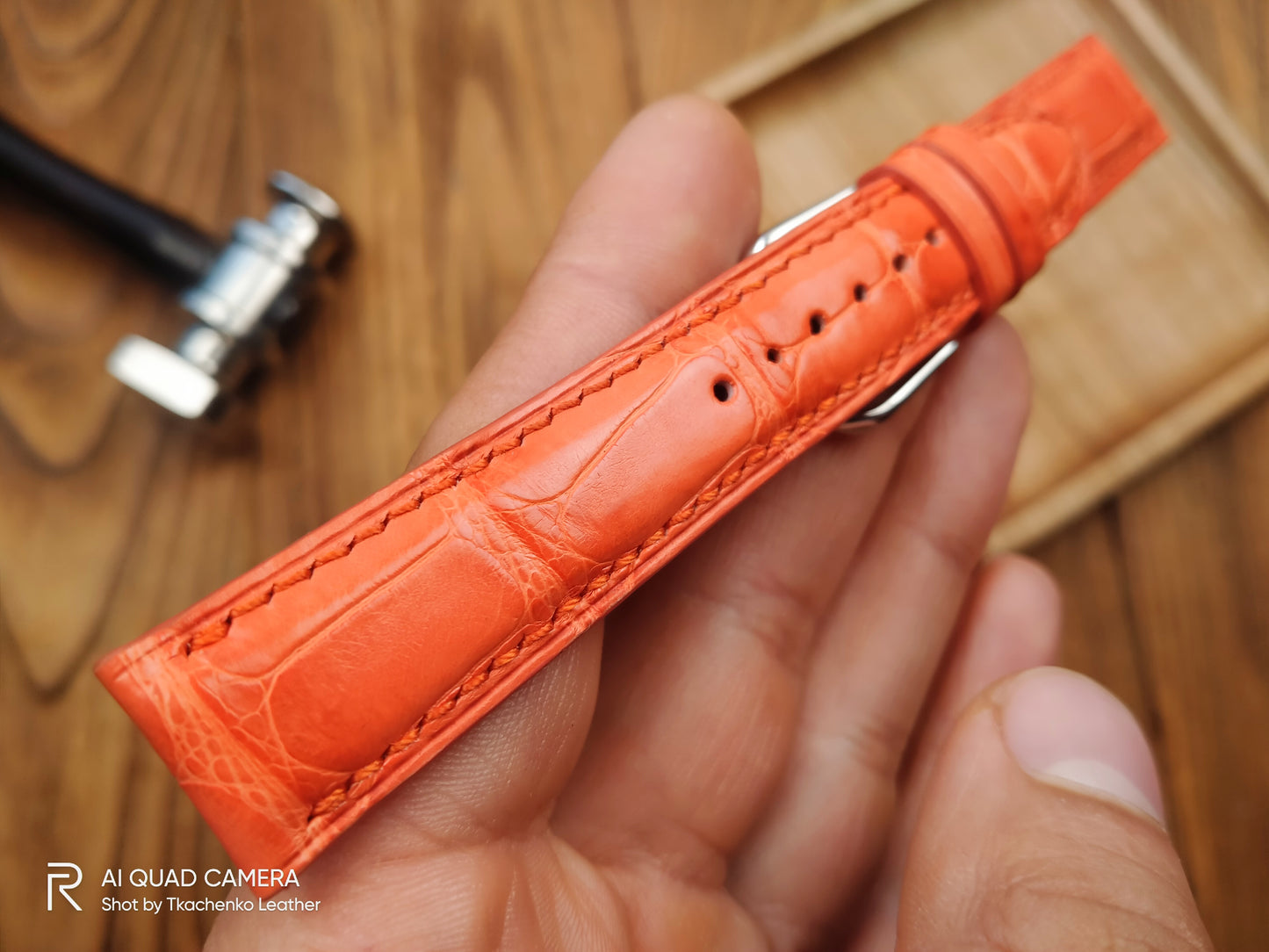 Orange alligator watch band custom leather band.