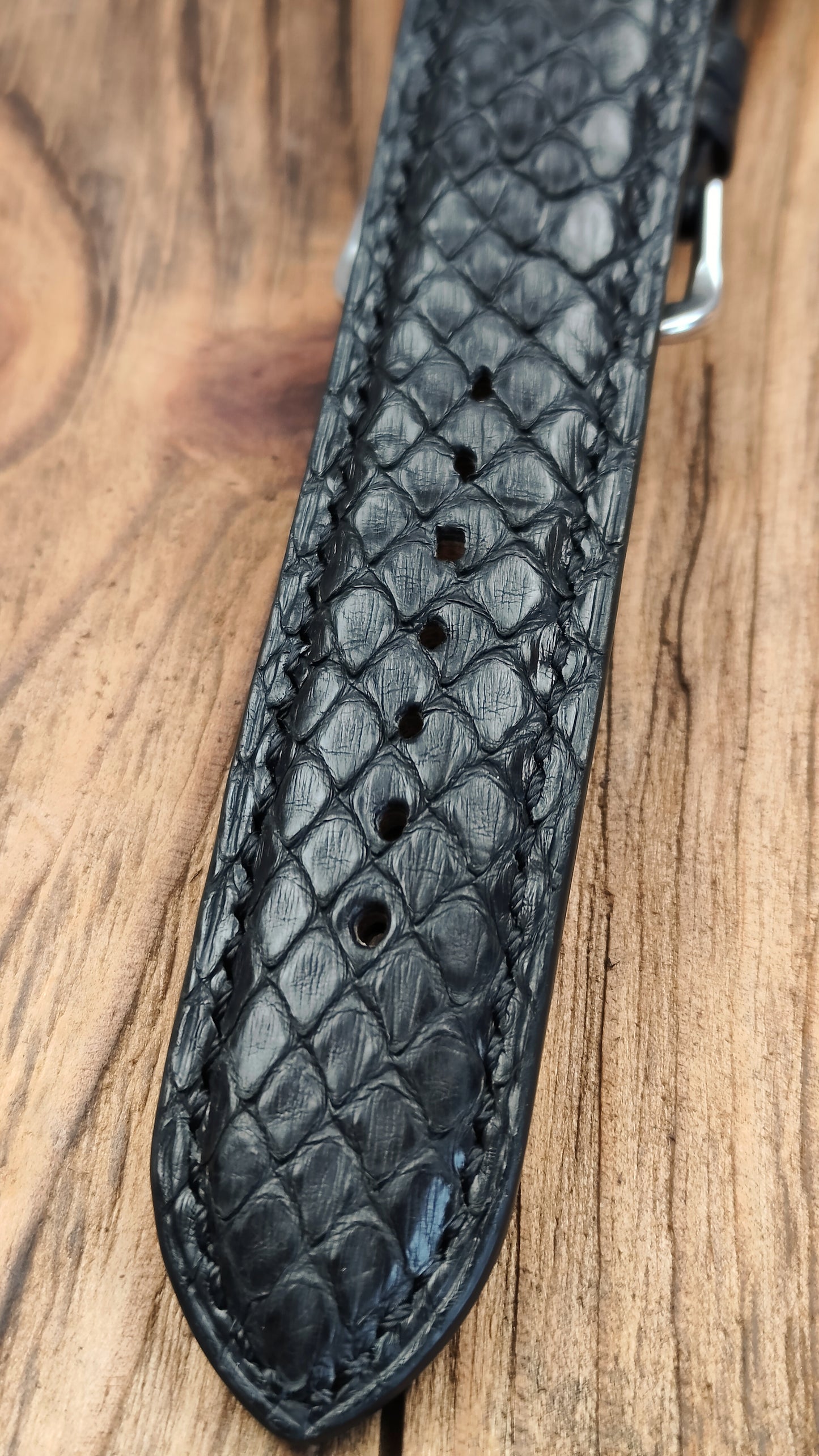 Black python leather watch band custom leather band.
