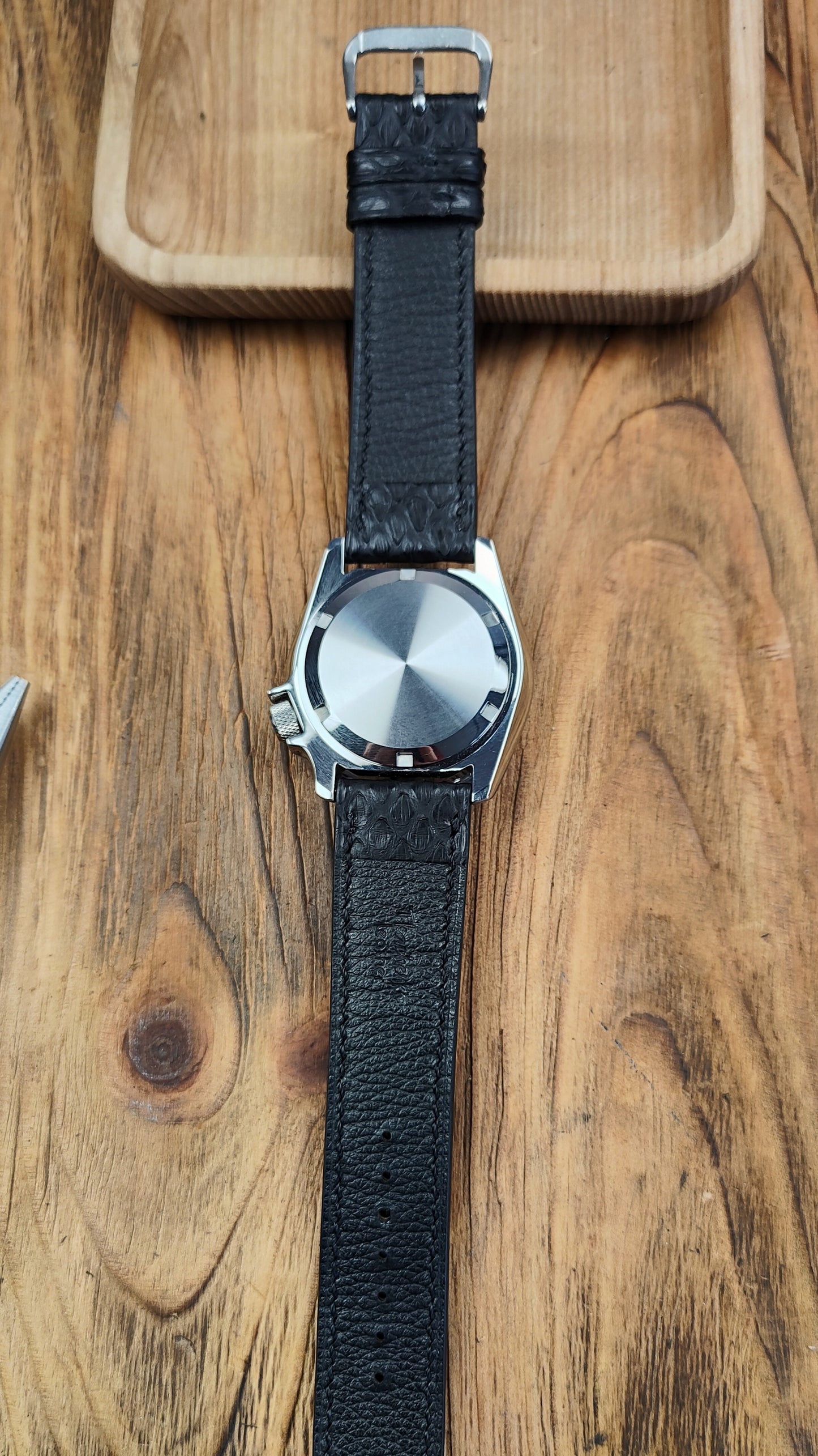 Black python leather watch band custom leather band.