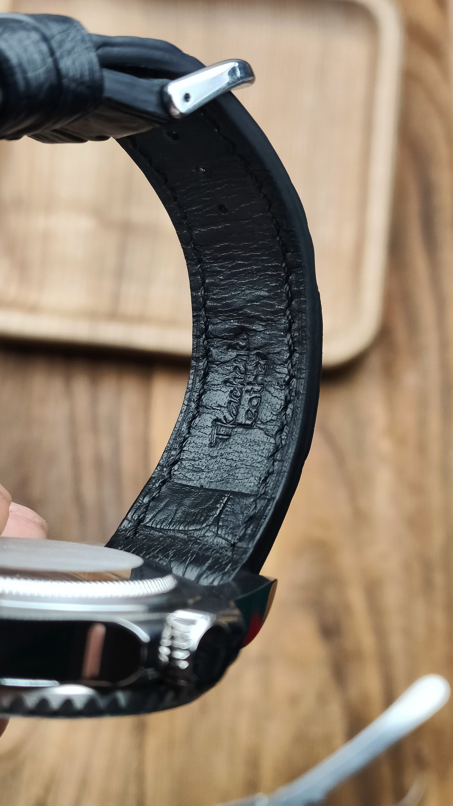 Black alligator watch band custom leather band.