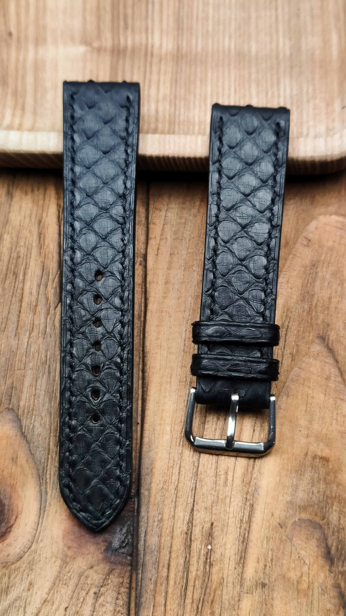 Black python leather watch band custom leather band.