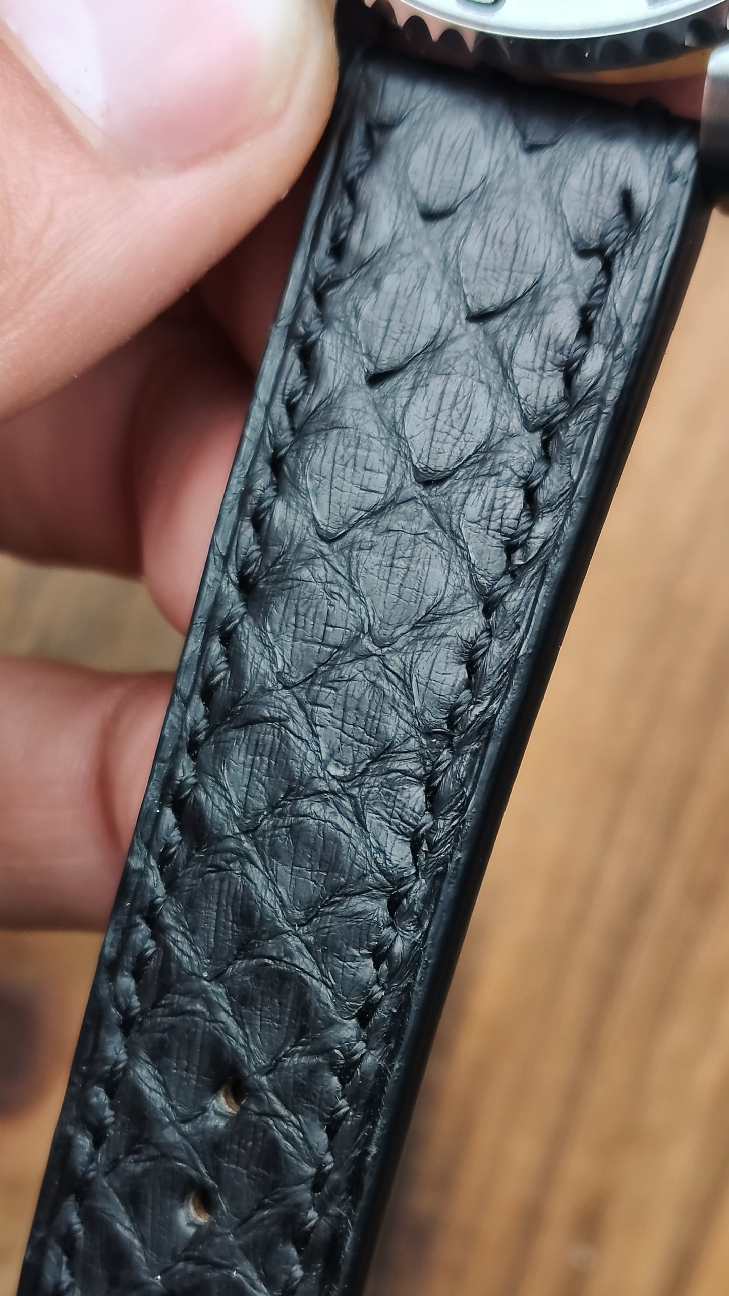 Black python leather watch band custom leather band.