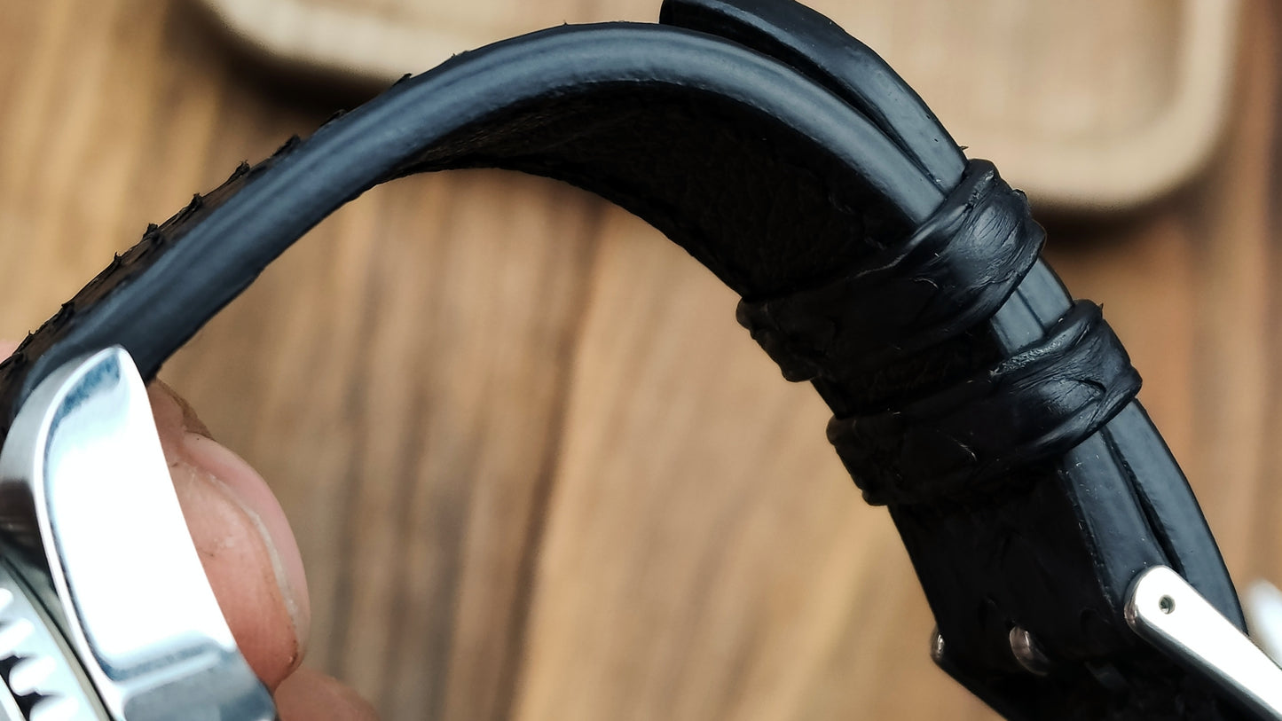 Black python leather watch band custom leather band.