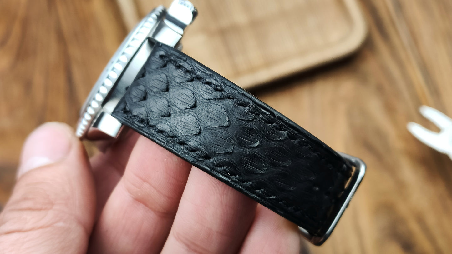Black python leather watch band custom leather band.