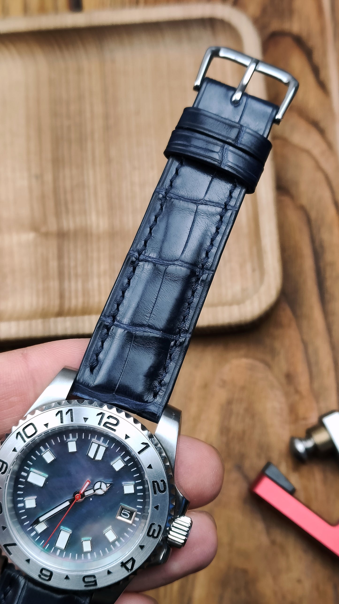 Navy Alligator watch band custom watch straps