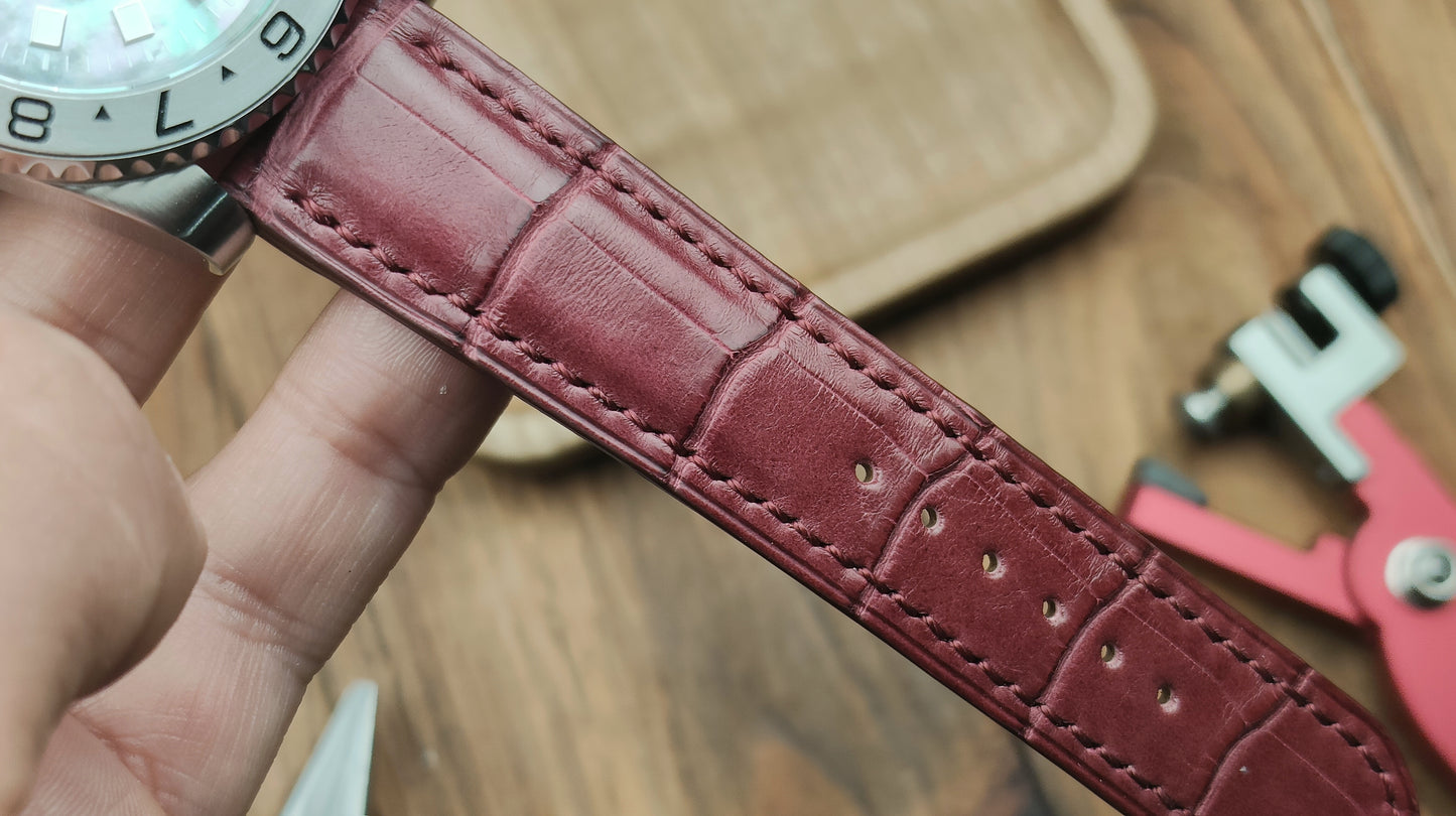 Burgundy Alligator watch band custom watch straps