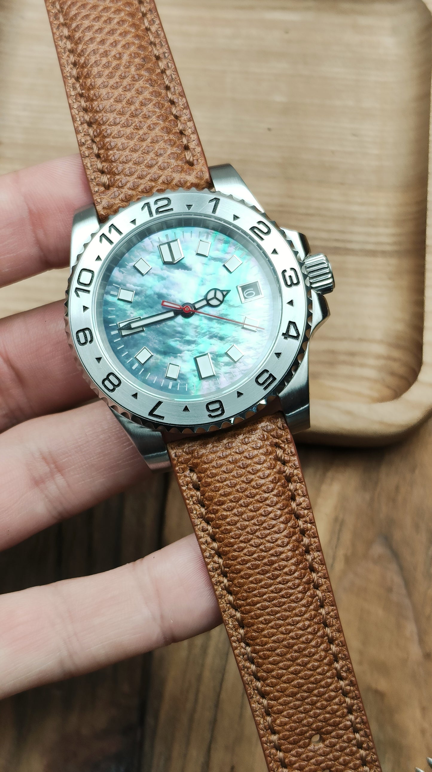 Brown snake leather watch band custom leather band.