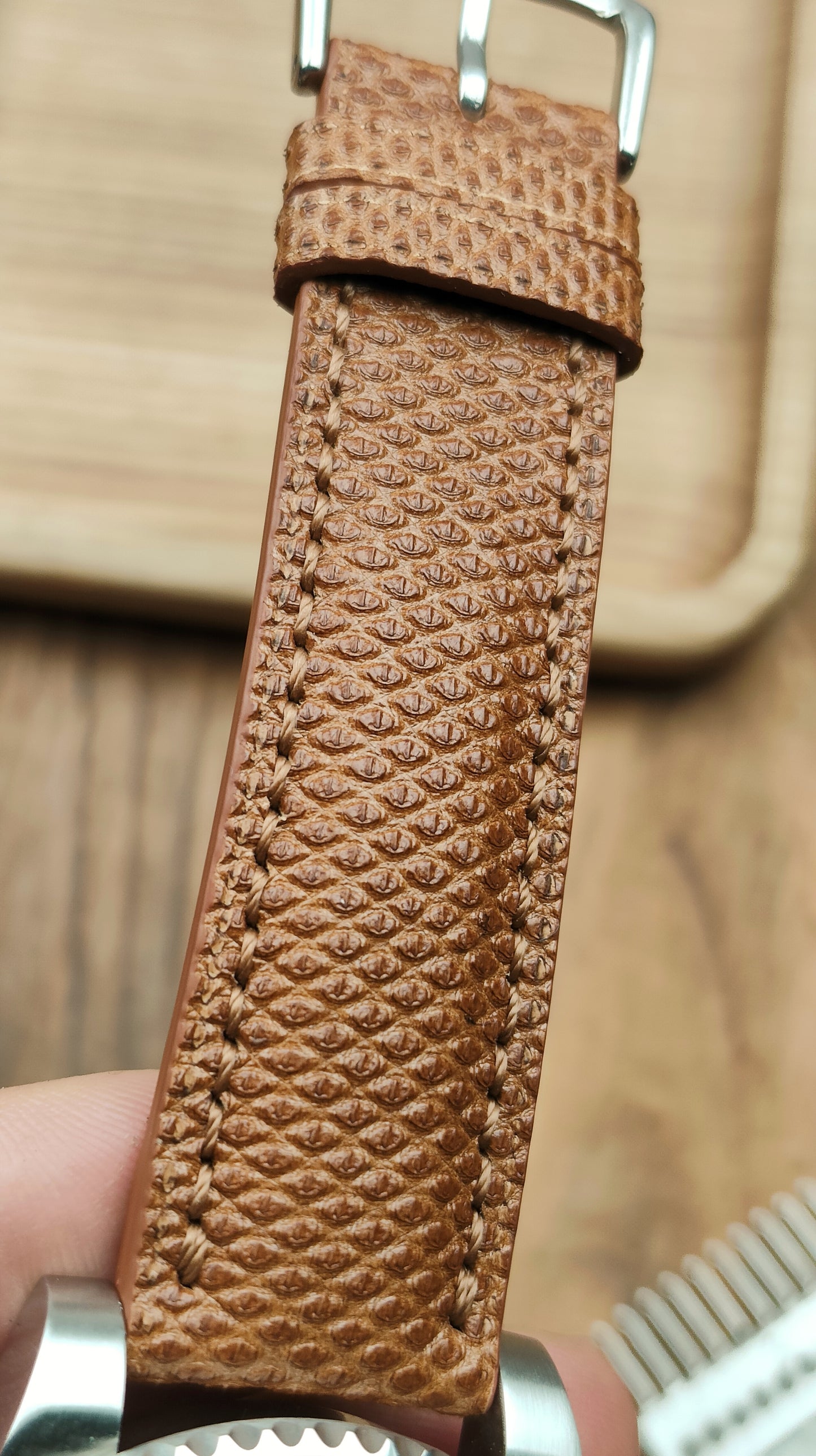 Brown snake leather watch band custom leather band.