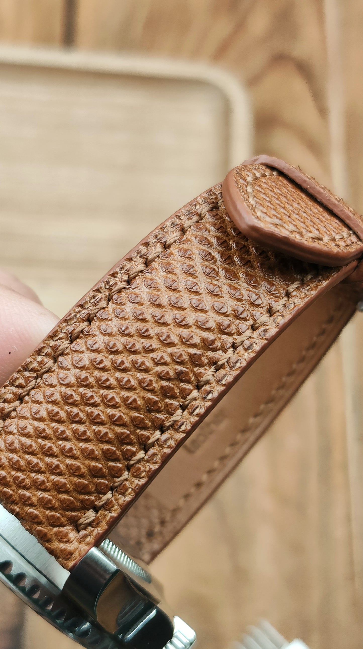 Brown snake leather watch band custom leather band.