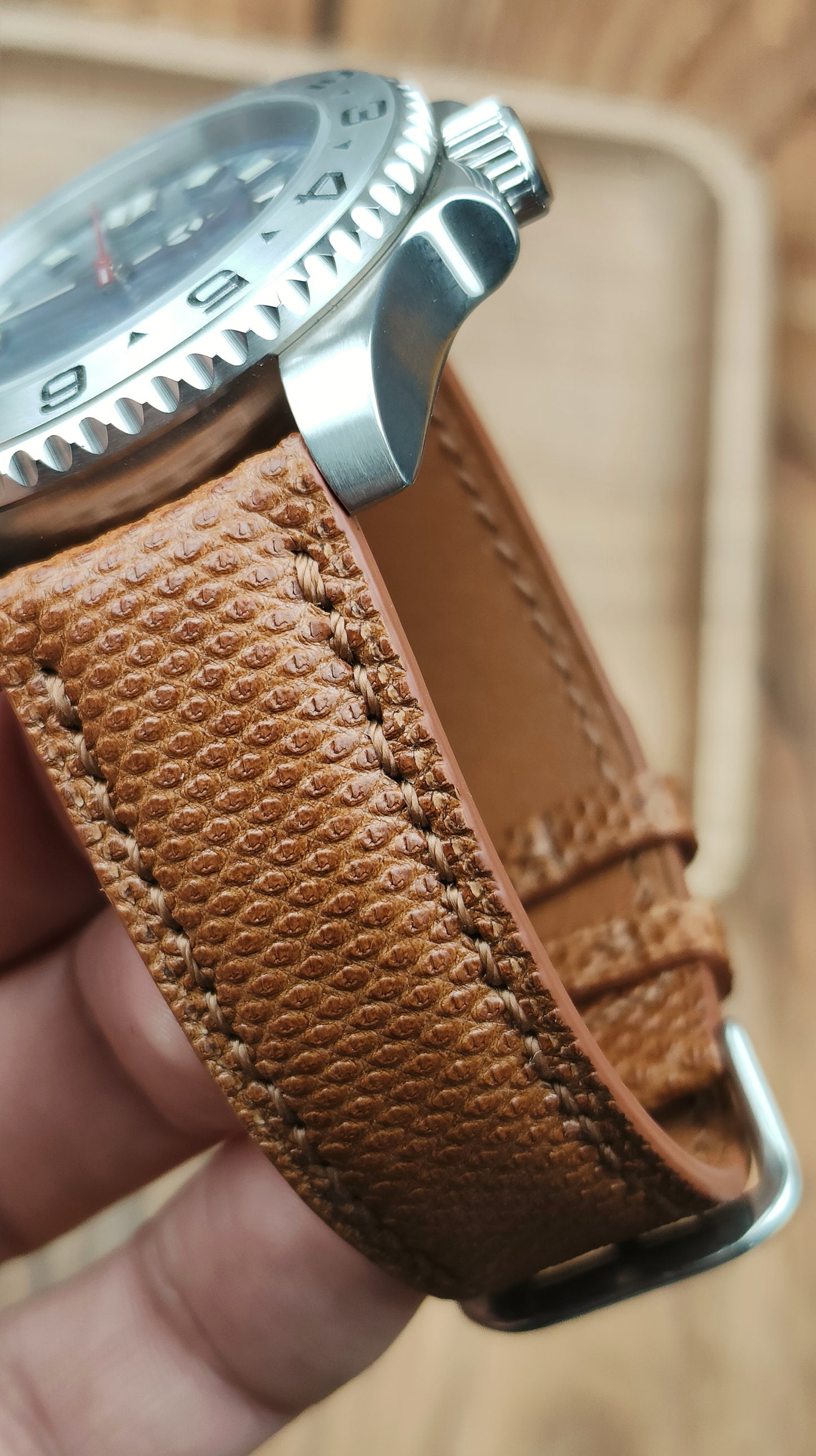 Brown snake leather watch band custom leather band.