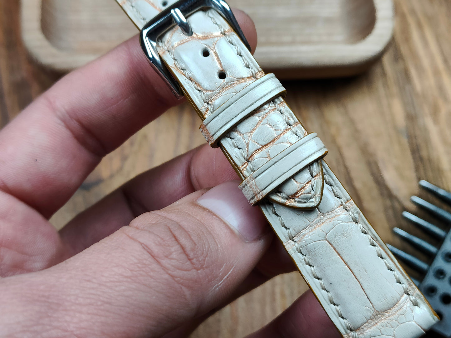 Ivory alligator watch band custom leather band.