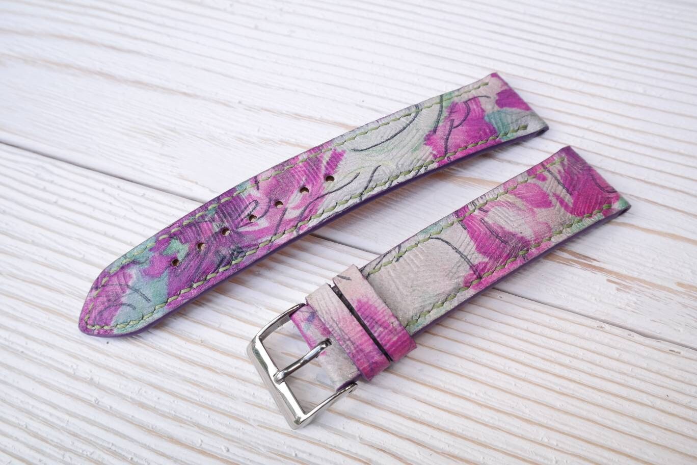 Purple leather watch band flower watch strap white strap women's leather watch bands ladies watch bands multicolored 16 18 19 20 21 22