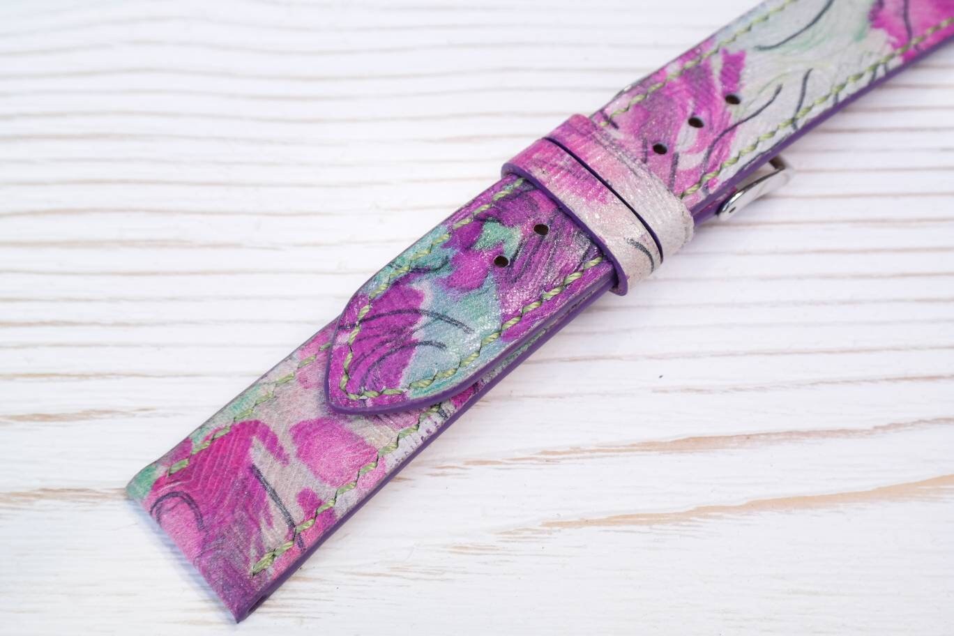 Purple leather watch band flower watch strap white strap women's leather watch bands ladies watch bands multicolored 16 18 19 20 21 22