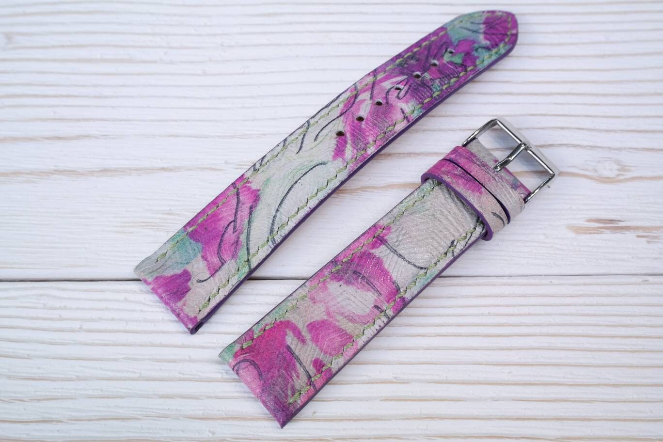 Purple leather watch band flower watch strap white strap women's leather watch bands ladies watch bands multicolored 16 18 19 20 21 22
