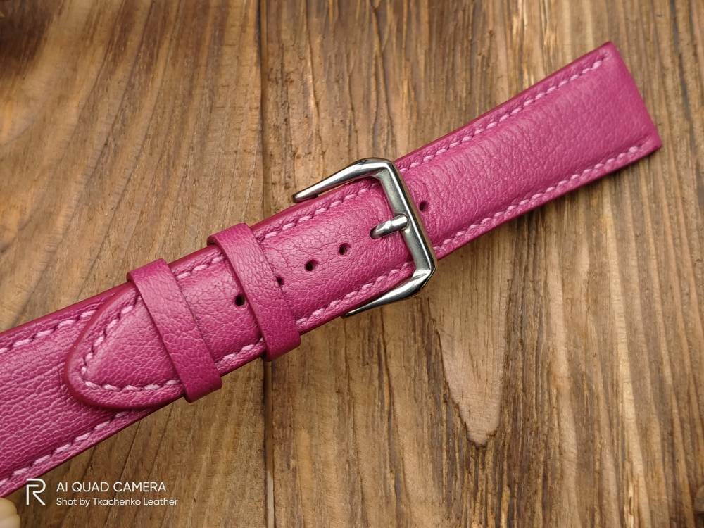 Handcrafted pink watch band leather watch straps 14 16 18 19 20 21 pink strap watch bands ladies pink watch strap for cartier watch band