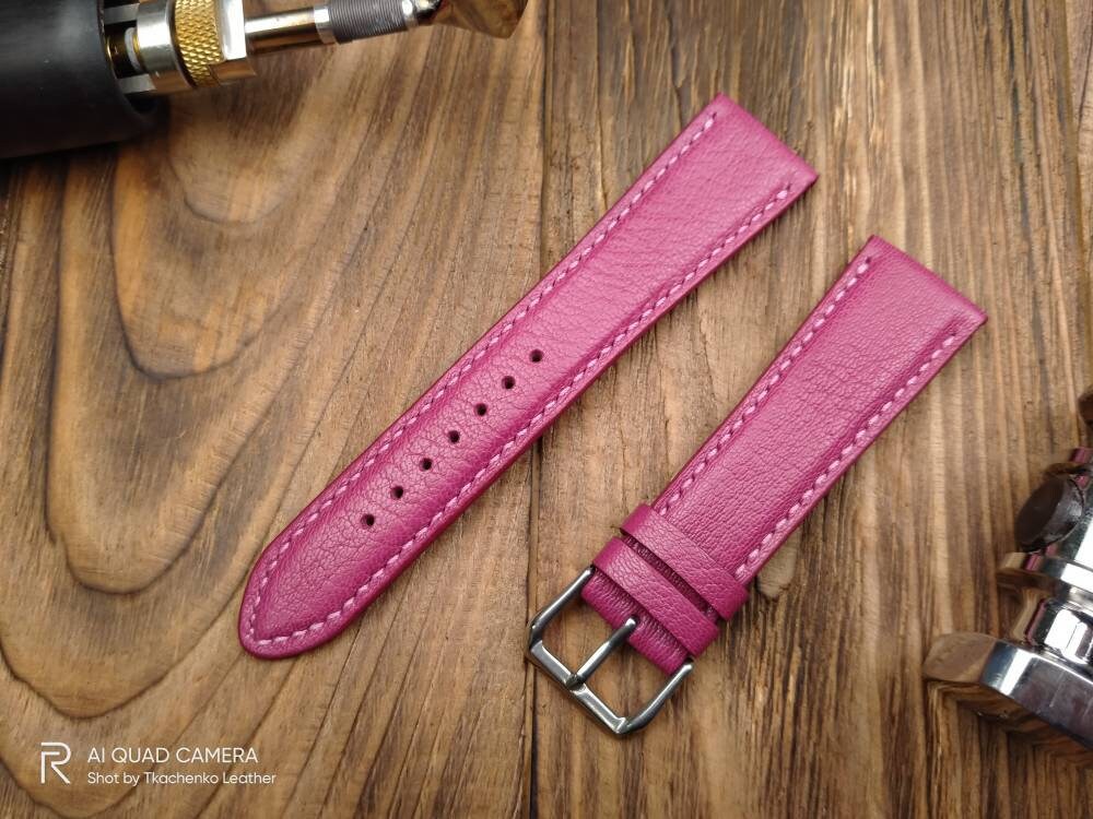 Handcrafted pink watch band leather watch straps 14 16 18 19 20 21 pink strap watch bands ladies pink watch strap for cartier watch band