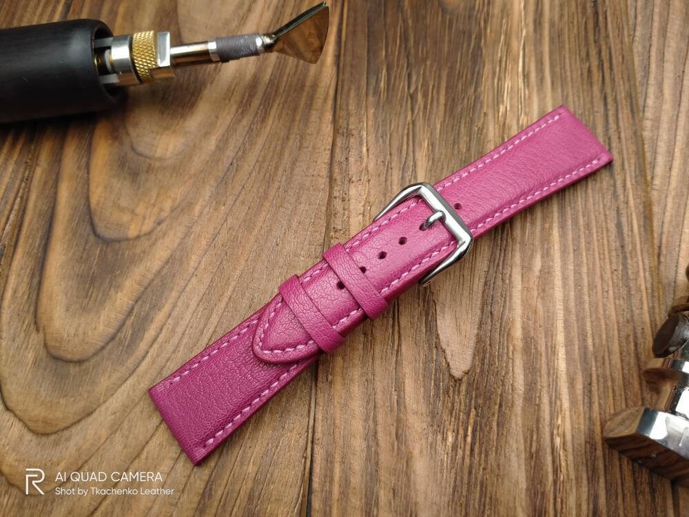 Handcrafted pink watch band leather watch straps 14 16 18 19 20 21 pink strap watch bands ladies pink watch strap for cartier watch band
