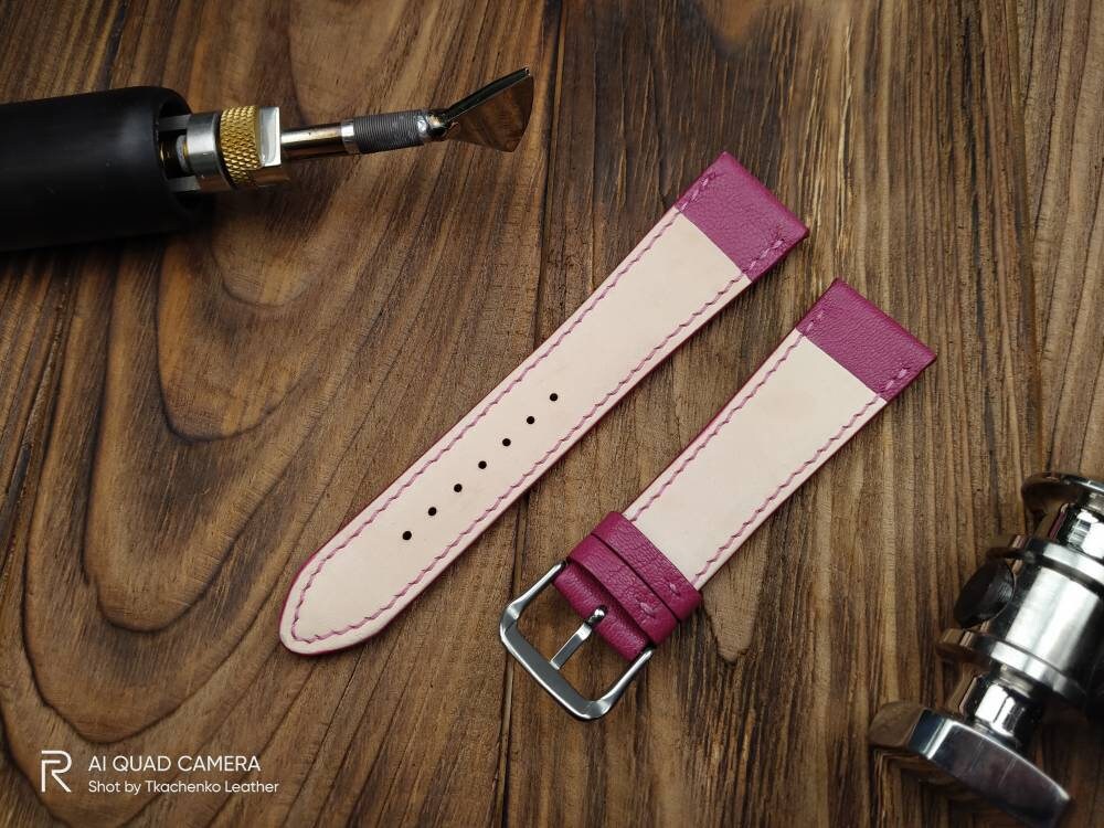 Handcrafted pink watch band leather watch straps 14 16 18 19 20 21 pink strap watch bands ladies pink watch strap for cartier watch band