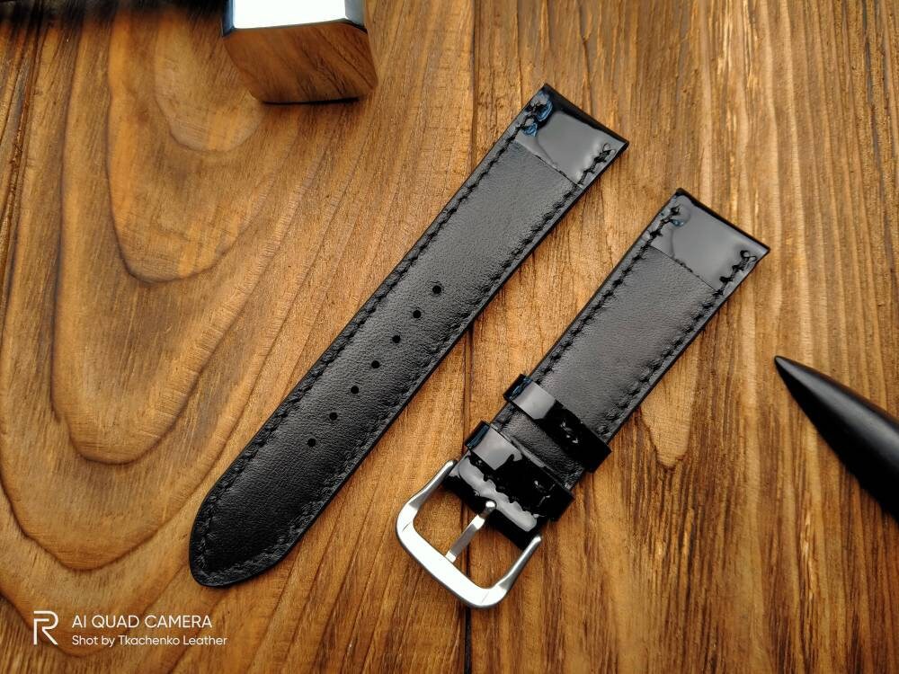 Black glossy leather watch band 14 mm 16mm 18 mm black watch straps 20mm glossy straps custom watch bands ladies watch bands Women's strap