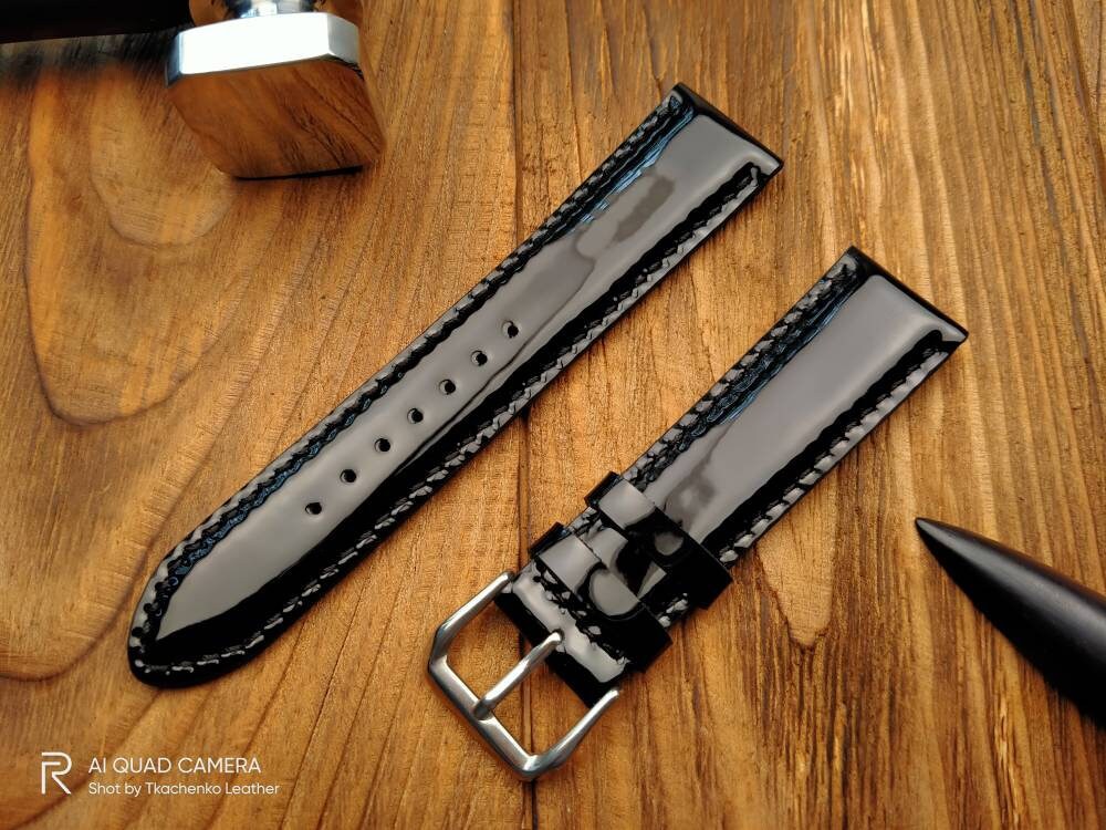 Black glossy leather watch band 14 mm 16mm 18 mm black watch straps 20mm glossy straps custom watch bands ladies watch bands Women's strap