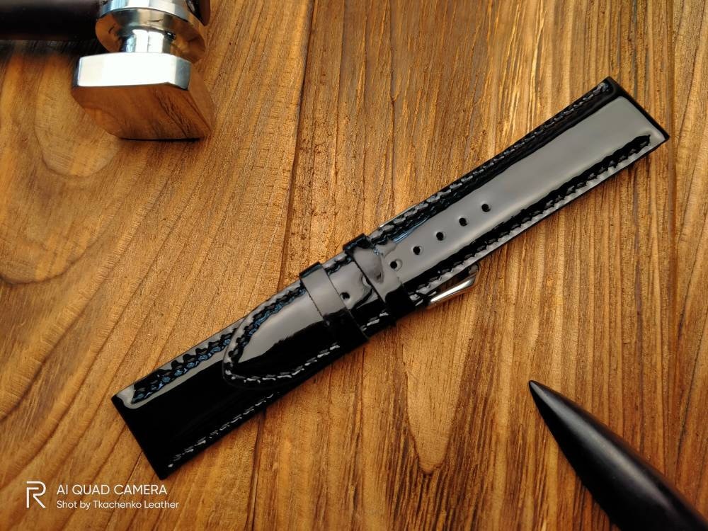 Black glossy leather watch band 14 mm 16mm 18 mm black watch straps 20mm glossy straps custom watch bands ladies watch bands Women's strap