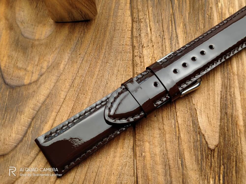 Brown glossy leather watch band 14 mm 16mm 18 mm cognac watch straps 20mm glossy straps custom watch bands ladies watch bands Women's strap