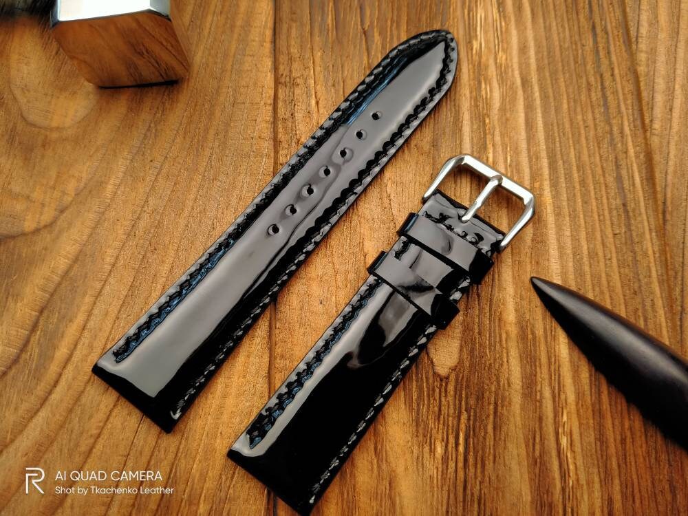 Black glossy leather watch band 14 mm 16mm 18 mm black watch straps 20mm glossy straps custom watch bands ladies watch bands Women's strap