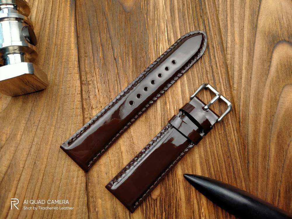 Brown glossy leather watch band 14 mm 16mm 18 mm cognac watch straps 20mm glossy straps custom watch bands ladies watch bands Women's strap