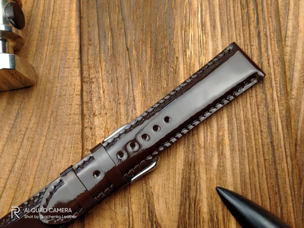 Brown glossy leather watch band 14 mm 16mm 18 mm cognac watch straps 20mm glossy straps custom watch bands ladies watch bands Women's strap