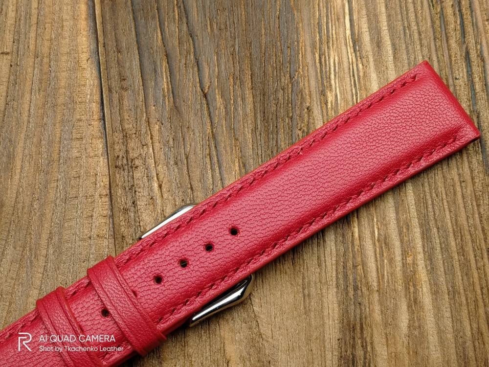 Red leather watch band 16mm-26mm, watch strap 22mm 20mm 18mm 24mm white thread strap, women's leather watch bands, ladies watch bands