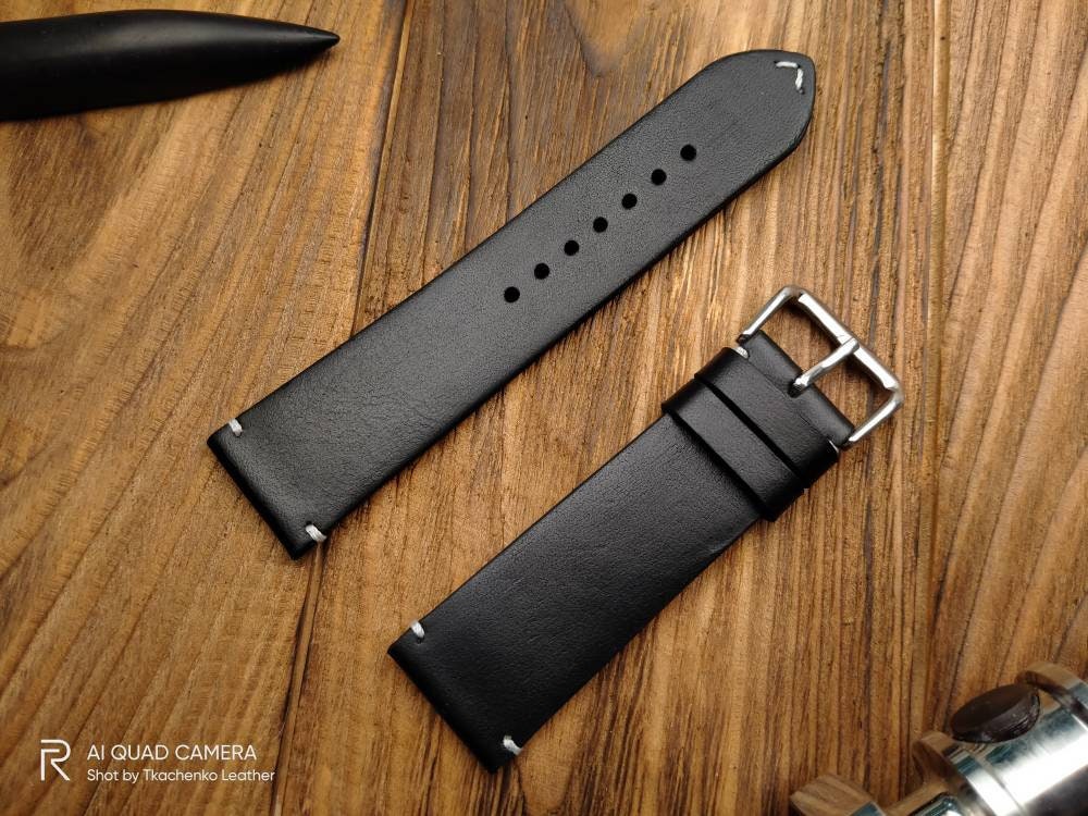 Handcrafted black leather watch band 14 16 18 20 22 watch straps black strap custom watchbands mens Minimalist straps