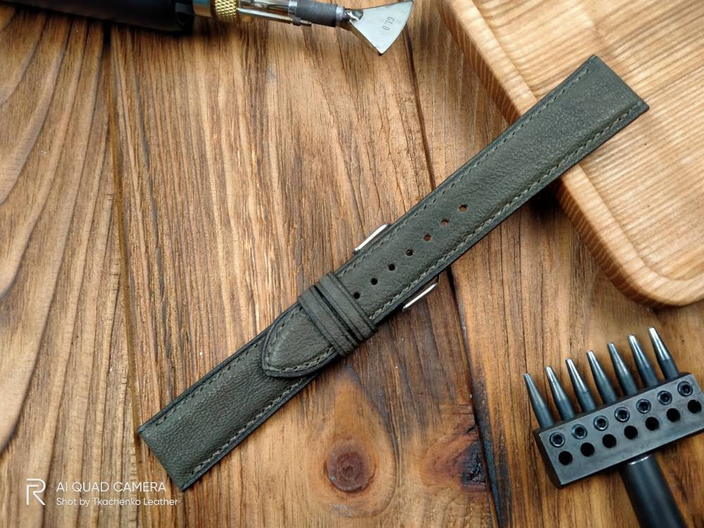 Custom hakki watch bands handcrafted olive leather watch strap men's bottle Green watch straps 20mm 18mm 16mm olive watch straps