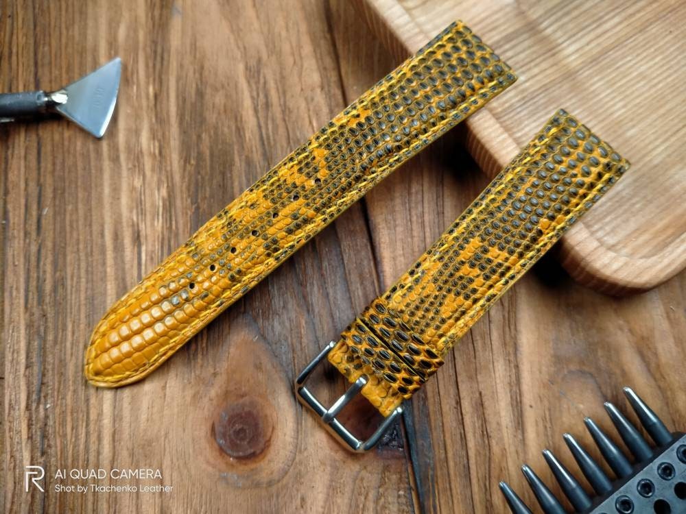 Yellow lizard watch band leather 16 18 19 20 21 men's watch straps watchbands watch bands Lizard strap small wrist iguana leather big wrist
