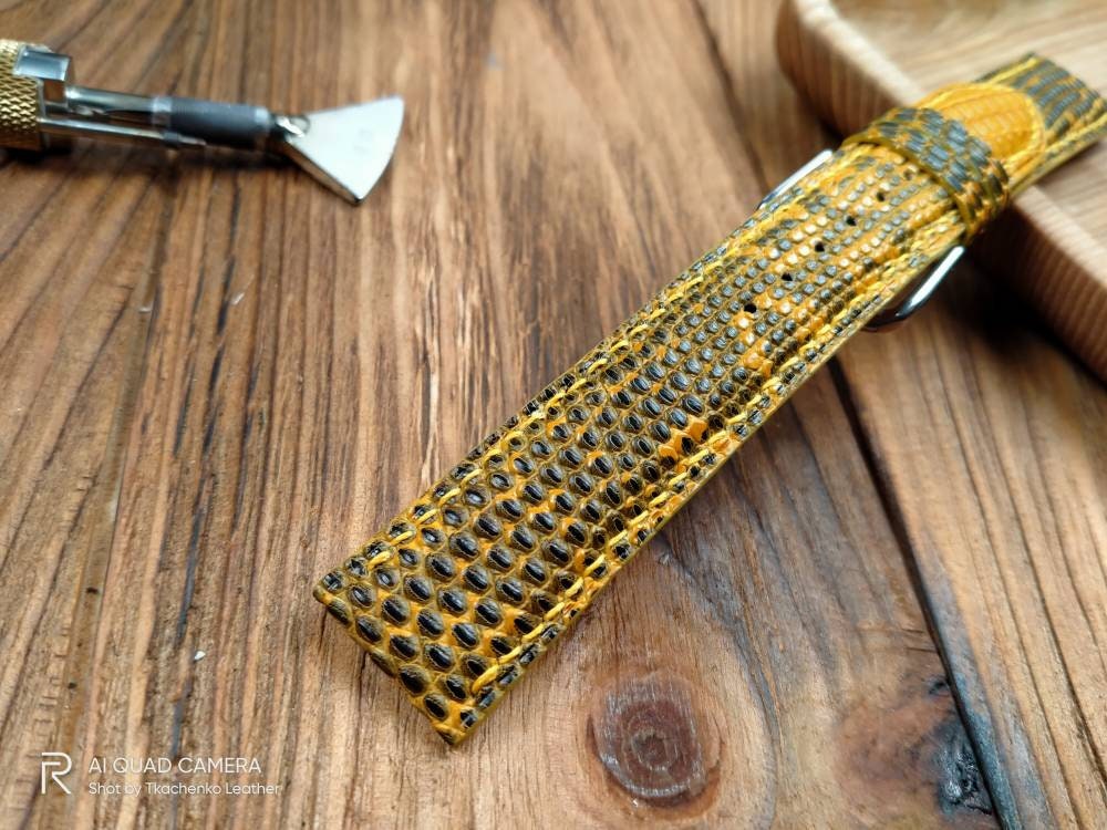 Yellow lizard watch band leather 16 18 19 20 21 men's watch straps watchbands watch bands Lizard strap small wrist iguana leather big wrist