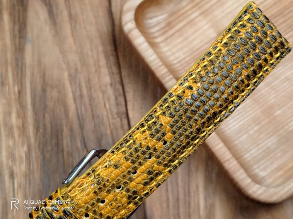 Yellow lizard watch band leather 16 18 19 20 21 men's watch straps watchbands watch bands Lizard strap small wrist iguana leather big wrist