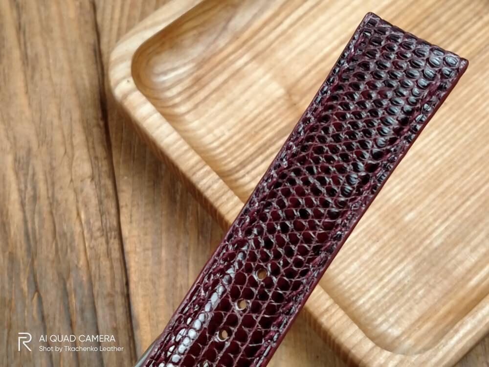 Burgundy lizard watch band 16 18 19 20 21 maroon leather watch straps watchbands handcrafted Lizard strap small wrist iguana leather
