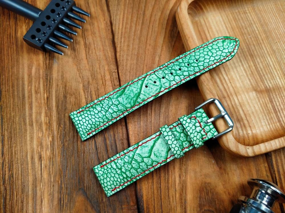 Green ostrich leg watch band leather 16 18 19 20 21 handcrafted cuff watch straps vintage small wrist watchbands custom bracelet watch