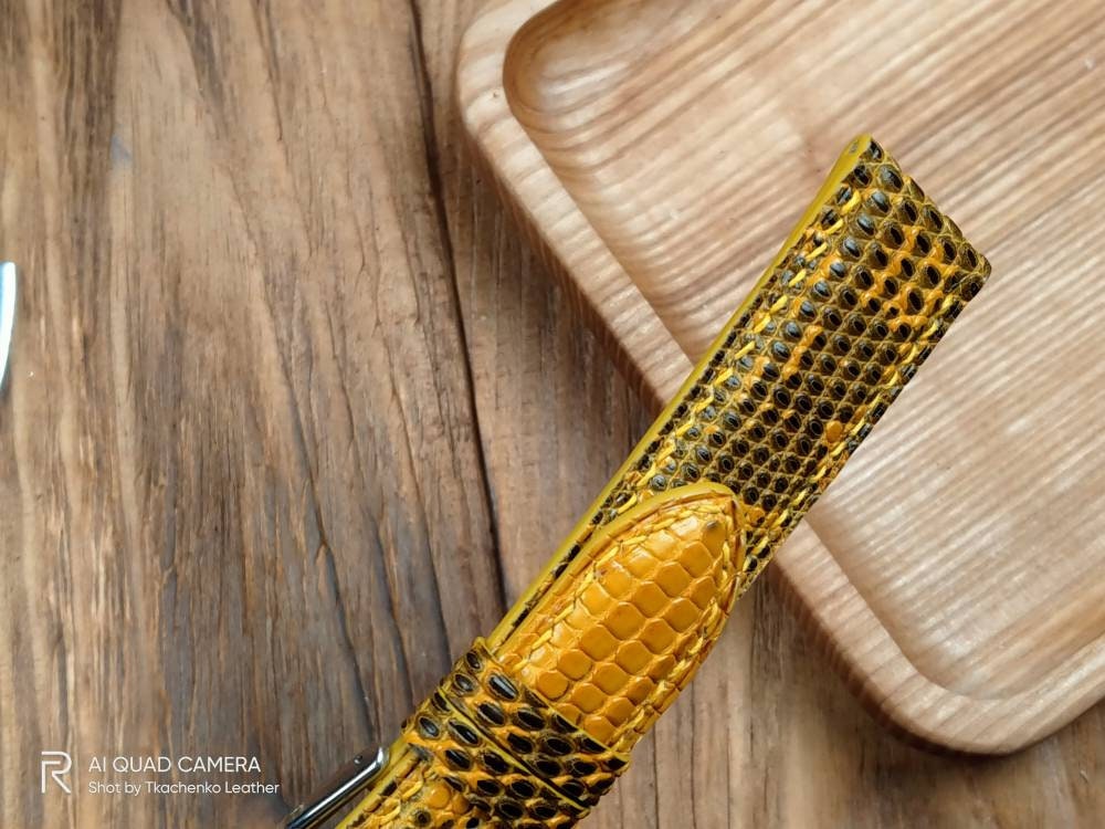 Yellow lizard watch band leather 16 18 19 20 21 men's watch straps watchbands watch bands Lizard strap small wrist iguana leather big wrist