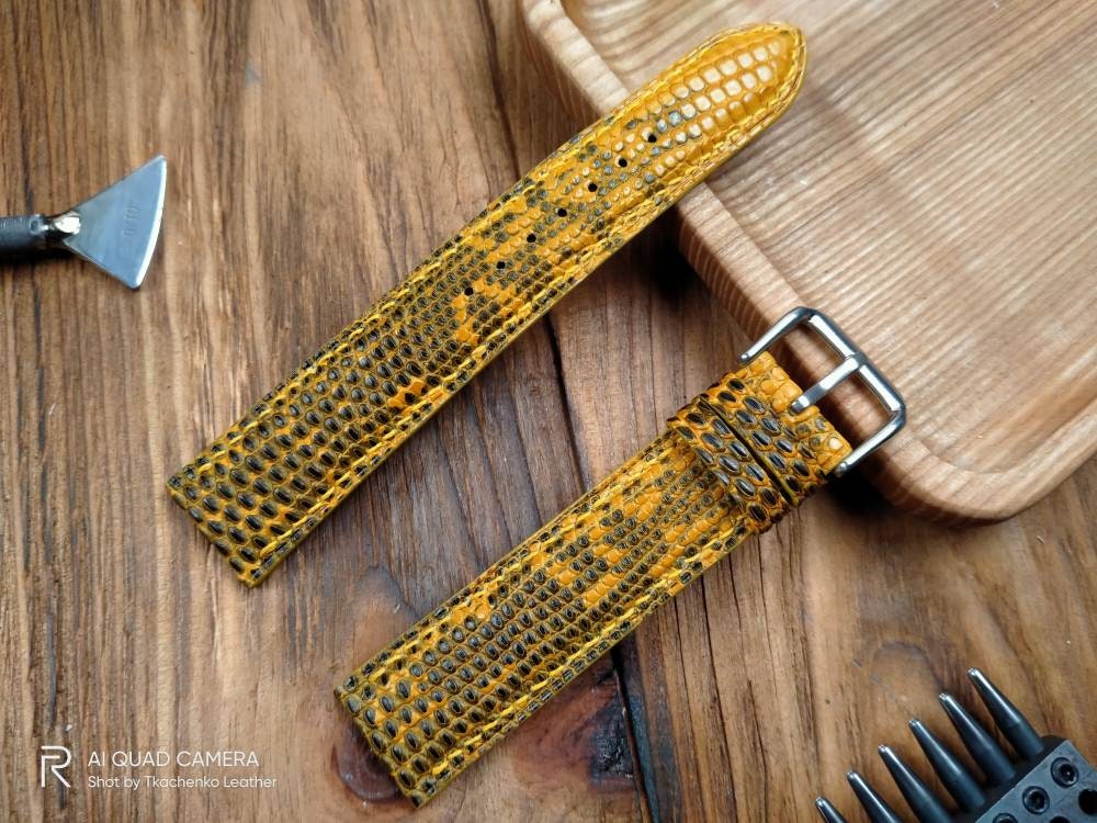 Yellow lizard watch band leather 16 18 19 20 21 men's watch straps watchbands watch bands Lizard strap small wrist iguana leather big wrist
