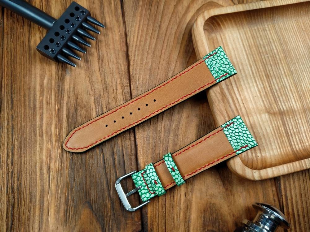 Green ostrich leg watch band leather 16 18 19 20 21 handcrafted cuff watch straps vintage small wrist watchbands custom bracelet watch