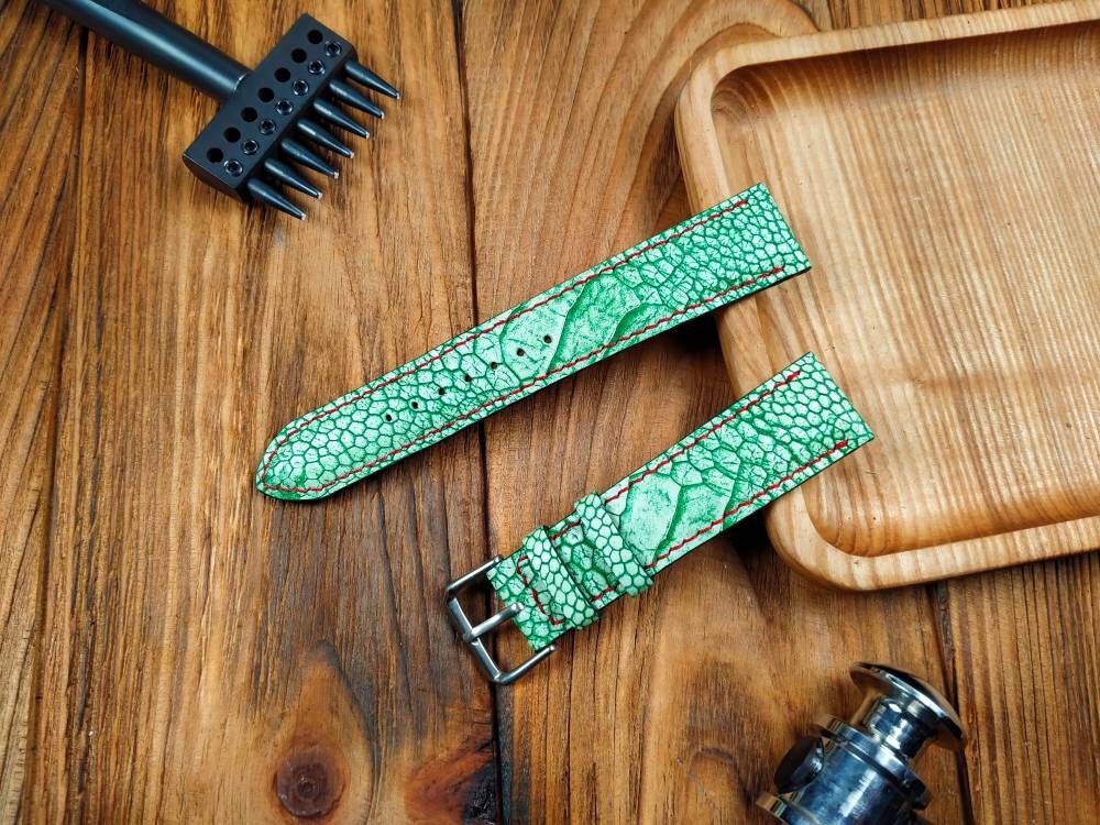 Green ostrich leg watch band leather 16 18 19 20 21 handcrafted cuff watch straps vintage small wrist watchbands custom bracelet watch
