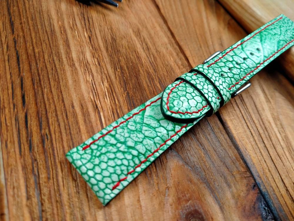 Green ostrich leg watch band leather 16 18 19 20 21 handcrafted cuff watch straps vintage small wrist watchbands custom bracelet watch