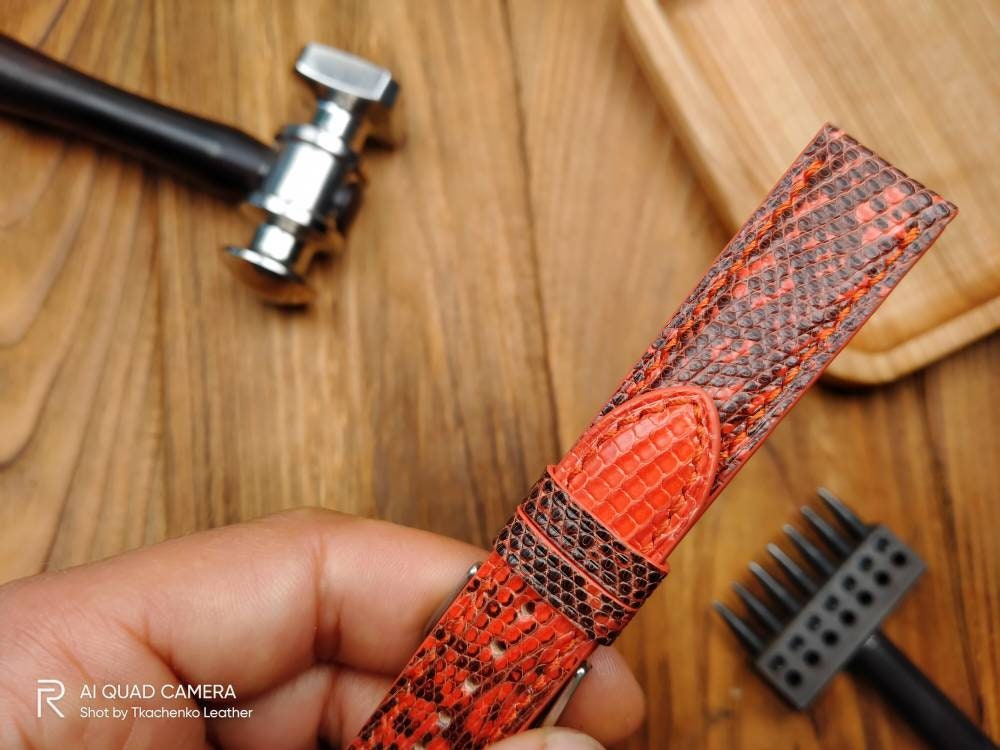 Orange lizard watch band leather 14 16 18 19 20 orange straps women watch bands Lizard strap small wrist iguana leather bracelet big wrist