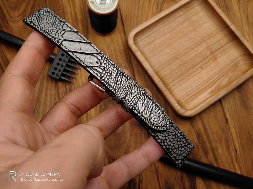 Silver-Gray ostrich paws leather watch band leather small wrist band 16 18 19 20 21 22 men's vintage bracelet ostrich grey quick release
