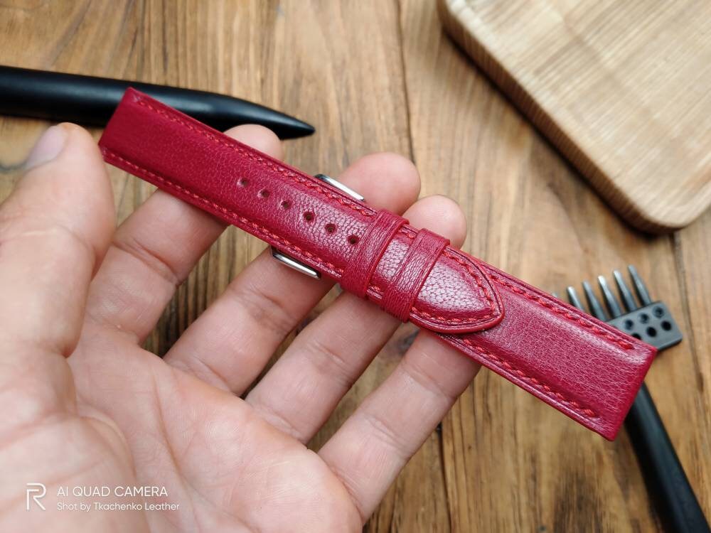 Red watch band leather 14 16 18 19 20 21 watch straps watchbands red bracelet small red wrist watch leather custom quick release women's