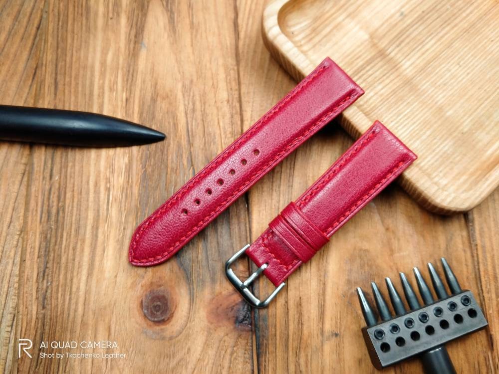 Red watch band leather 14 16 18 19 20 21 watch straps watchbands red bracelet small red wrist watch leather custom quick release women's